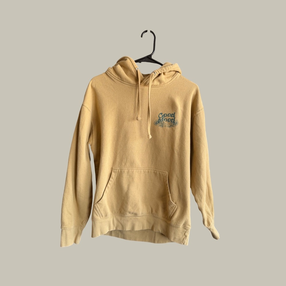 SCW Good Mood Frog Mushroom Graphic Hoodie Mustard Yellow Mens Medium